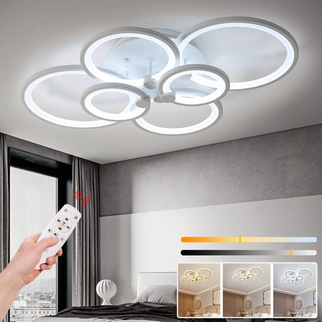 Plafonnier moderne 84 W avec télécommande, 6 anneaux lumineux - Plafonnier LED à intensité variable, 3 températures de couleur, φ 78 cm, blanc (1/5)