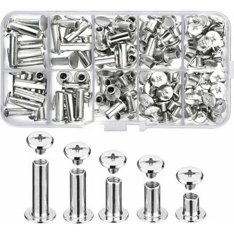 80 Stück Metall-Bindeschrauben, Chicago-Schrauben, massive Schraubnieten aus Edelstahl für DIY-Lederhandwerksdekoration, Buchbindereparatur, Hobbyhandwerk (Silber)
