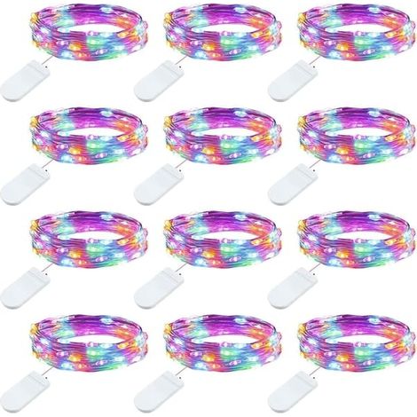 Ensemble de 12 guirlandes lumineuses multicolores à piles - 2,13 mètres de guirlandes miniatures à filament étanches avec 20 ampoules LED, idéales pour Noël (1/5)