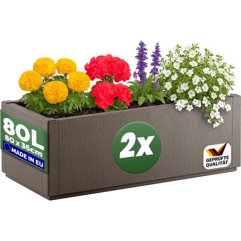 CASARIA® Jardinera Rectangular Exterior 80L 80x36x35cm Macetero Grande Maceta Decoración Hogar Flores Resistente Intemperie Jardín Terraza Balcón 2er Set Braun (de)