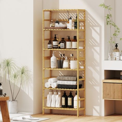 MEUBLIV Étagère 6 niveaux en bambou coloris bois naturel – étagères réglables, sur pied (1/5)