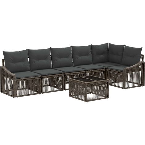 Gartensofa-set 7 pcs Grau Poly-Rattan vidaXL