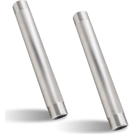 Lot de 2 Rallonge de robinet, Acier inoxydable, 1/2 pouce, 150 mm, Pour eau potable et chauffage