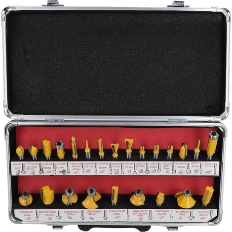 Lot de 24 fraises pour défonceuse queue 8mm kit de gravure bois coupe chanfrein rainurage affleurage (1/5)