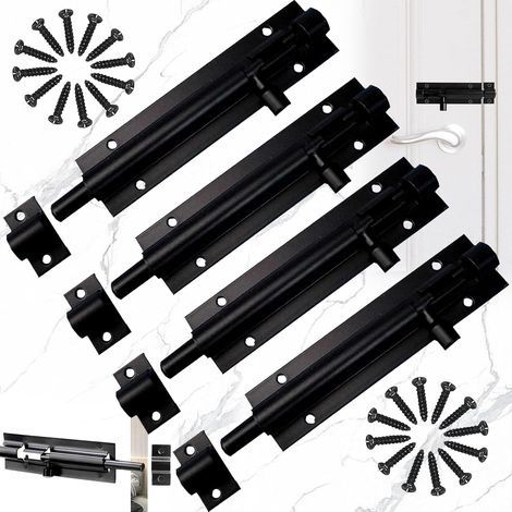 4 Pcs Acier Inoxydable Loquet de Porte Coulissant, Loquet Verrou de Porte Coulissant pour Salle de Bain, Alliage d'Aluminium, avec Vis, pour Portail de Jardin, Cabanon, Wc (Noir) (1/5)