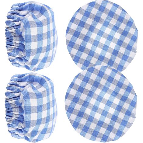 Lot de 4 couvercles en coton à carreaux bleus pour bocaux à levain, avec élastique, couvercles anti-poussière pour bols de cuisine (1/5)
