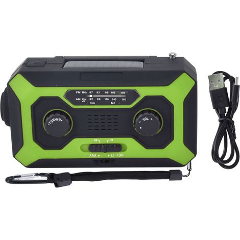 Radio de survie multifonction manivelle AM/FM, lampe torche, batterie solaire et power bank pour camping et urgences - Version UE (1/5)