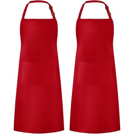 2er-Set verstellbare, wasserabweisende Schürzen mit 2 Taschen für Grill, Zeichnen, Damen und Herren, rot (1/5)