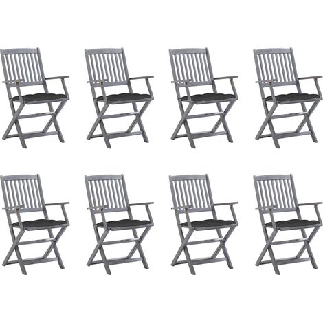 Lot de 8 Chaises de jardin pliables - Chaise d'extérieur pour terrasse/jardin avec coussins Bois d'acacia BV879220 - BonneVie (1/5)