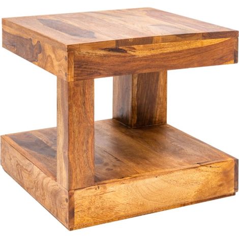 Table niedrig GRADI 45 cm aus massivem Sheeshamholz – Quadratischer, kompakter Couchtisch mit Stauraum