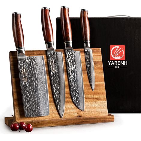 5 Piece Kitchen Knife Set, Damascus Steel 73 Layers with Wooden Handle, Professional Knife Set with Wooden Block - HTT Series (1/5)