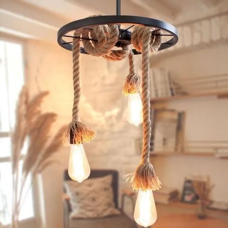 U-Do Corde de chanvre Cage Lampe de Plafond Lustre Suspension Noir E27 (1/4)