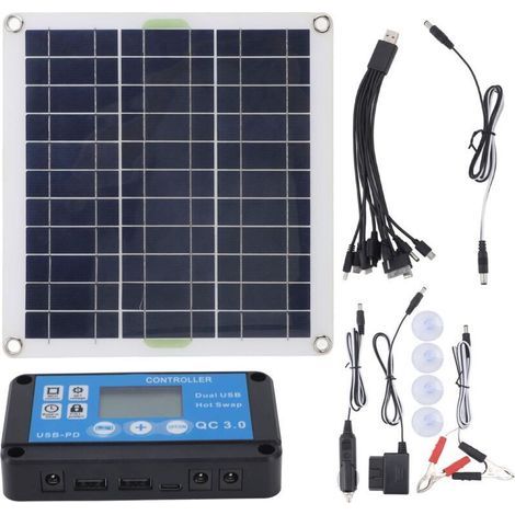Kit de Panneau Solaire 200 W, Production D'énergie Solaire Efficace, Polyvalent et Portable, Plusieurs Options de Charge, Prise OBD de Contrôleur Bleu, Charge Rapide pour (1/5)