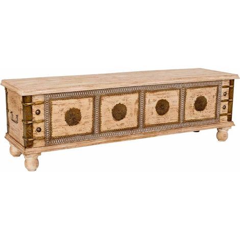 Baul de madera artesanal blanco 146x40x46h cm