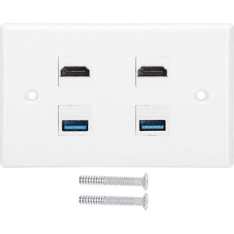 Wanddose mit 2 HDMI-Buchsen (aufeinander) und 2 USB-Anschlüssen, Clip-Montageplatte für Heim- und Hotelanwendungen sowie AV-Anschluss und Ladefunktion (1/5)
