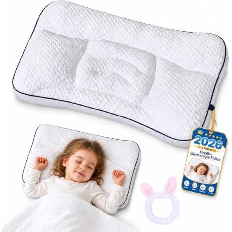 Oreiller Ergonomique Enfant avec Soutien Cervical Respirant, Oreiller Enfant 3 Ans Doux Et LéGer, Anti-Acariens pour Enfants De 1 à 18 Ans, Sommeil, Sieste Et Voyage,3-8ans(4-6 Cm Hauteur)