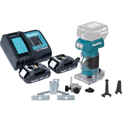 Makita DRT 52 SY Fraiseuse de bords sans fil 18 V 6 mm Brushless + 2x batterie 1,5 Ah + chargeur
