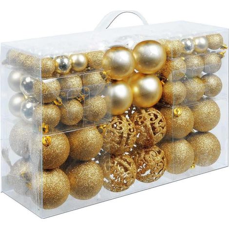 Set di 100 robuste palline di Natale in plastica, decorazioni natalizie per interni/esterni per alberi - Oro (1/5)