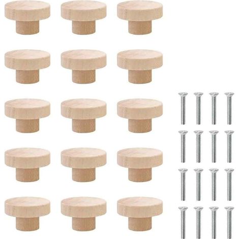 Boutons De Tiroir En Bois Massif,Boutons De Porte D'Armoire En Bois,15 PCS Rond Boutons De Tiroir,Poignée De Tiroir Avec Vis,Poignées De Meubles En Bois (1/5)