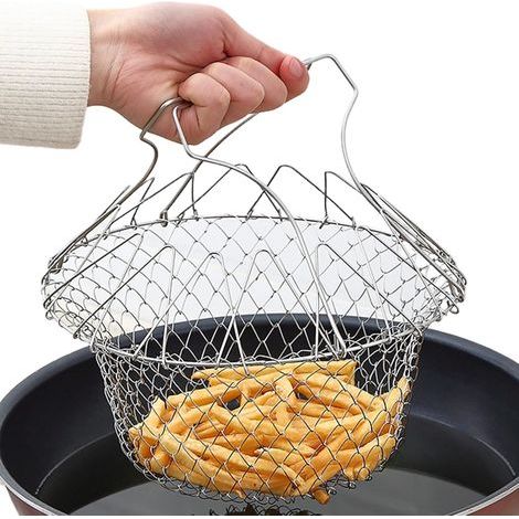 Frittierkorb, Edelstahl-Kochkorb, runder Frittierkorb mit Griff für Pommes frites, Kartoffeln, Fritteuse, Lebensmittelverarbeitung, Küchenhelfer (1/5)