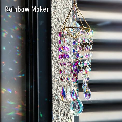 Attrape-soleil en cristal JeiibrZui - Décoration arc-en-ciel suspendue de 45 cm avec perles octogonales et queue en spirale - Carillon éolien en (1/5)