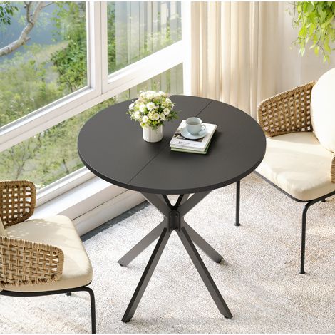 Tavolo da pranzo rotondo 80 cm con gambe a X, piano nero, piedini regolabili DESVIAE (1/5)