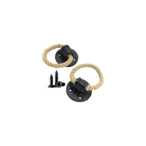 Ede Ensemble de poignées de porte anciennes en fer forgé avec corde de chanvre, en bois, boutons de meuble, poignée de porte coulissante, anneau de tiroir, noir (1/5)