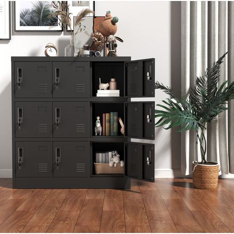 Armario de almacenamiento metálico de 9 puertas, 90 x 40 x 100 cm, negro DESVIAE (1/5)