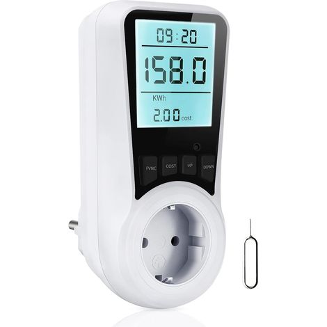 Electricity meter for socket electricity meter, 16A energy cost meter, electricity consumption meter with LCD backlight, 7 monitoring modes, overload protection, maximum power 3680W