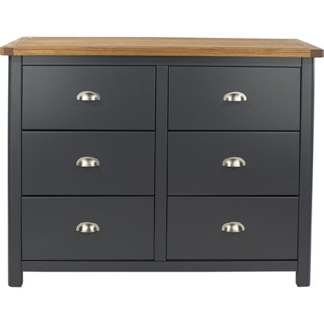3+3 Chest of Drawers - Hardwood/Softwood/MDF - 110 x 40 x 90 cm - Midnight Blue/Antique Oak Effect Wax (1/3)