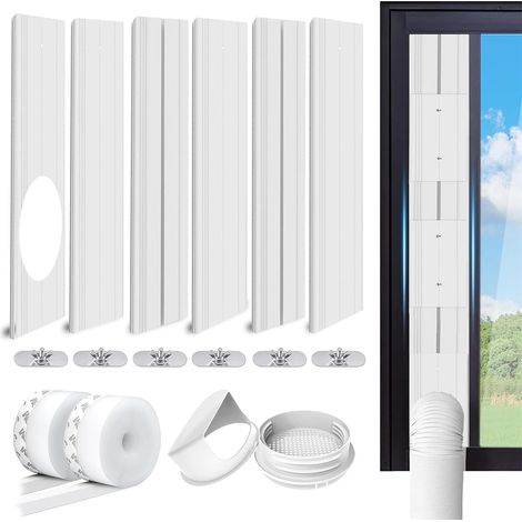 Kit de Fenêtre Climatiseur Mobile, Kit de Glissière de Fenêtre Climatiseur Portable, Kit Calfeutrage Fenêtre Coulissante Climatiseur Mobile avec Adaptateur de Tuyau Universelle (1/5)