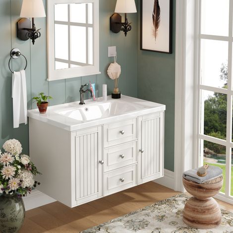Mobile bagno con lavabo, sospeso, 81 x 46 x 46,8 cm, bianco HAVRYA (1/5)
