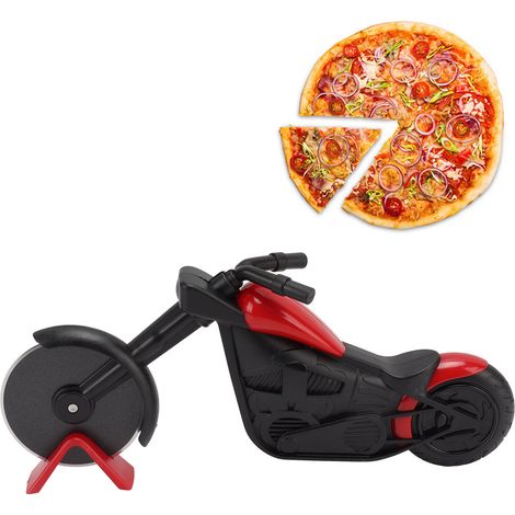 Motorradförmiger Pizzaschneider, Pizzaroller, Küchenutensil für Pizza und Gebäck, rot. (1/5)