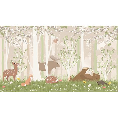 Papier peint panoramique Enfants - Animaux de la Forêt - 455 cm x 255 cm (1/2)