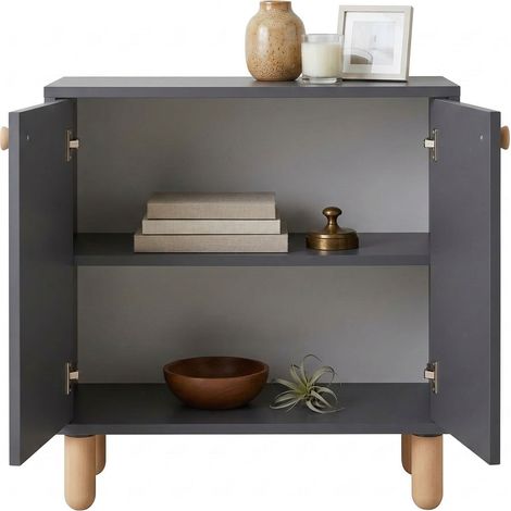 Credenza Pontida, Madia un Ripiano, 2 Ante, 2 Vani, 72x36x73h cm Nero Antracite