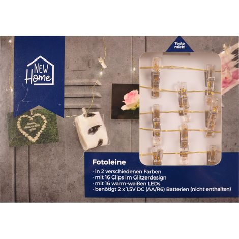 LED Fotolichterkette Fotoleine Bilderhalter Fotoseil Fotoclips Fotoklammer Deko - Gold