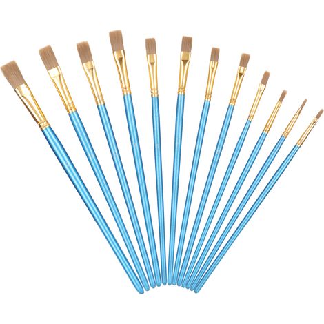 Ensemble de 12 pinceaux à peinture, pointe plate, en nylon et laine bleue, manche en bois et tube en aluminium, stylo à peinture (1/5)