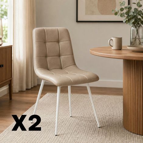Chaise taupe motif damier pieds blancs (x2) LORA (1/5)