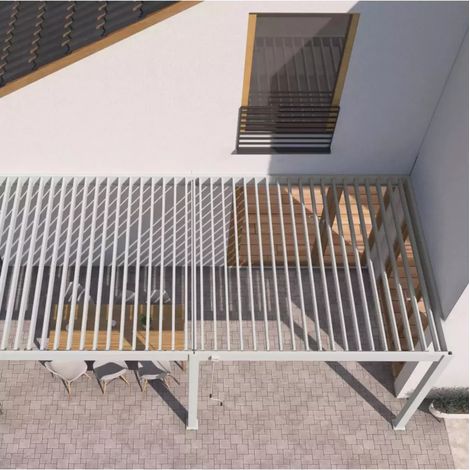 pergola bioclimatica addossata ombréa "vs" in alluminio bianco 596x303x257 cm (1/4)