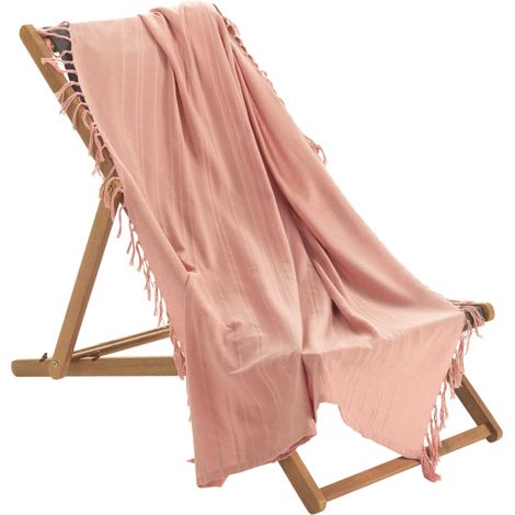 Plaid ou jete de canape coton 180 x 220 cm Lilie peche (1/3)