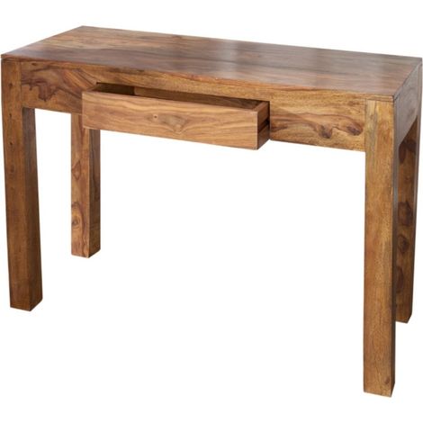 Escritorio recto ORBO 100 cm en madera maciza de Sheesham barnizada con cajón - Marrón natural (1/5)
