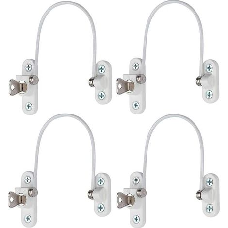 Set mit 4 Sicherheitsfensterriegeln, Türöffnungsbegrenzern mit Schlüssel, Diebstahlsicherung, Fensterbegrenzer aus Edelstahl mit Schrauben, weiß (1/5)