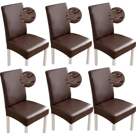 Lot de 6 ( café) housses de chaise en cuir synthétique imperméables extensibles pour salle à manger - Pour maison, bureau, restaurant (1/5)