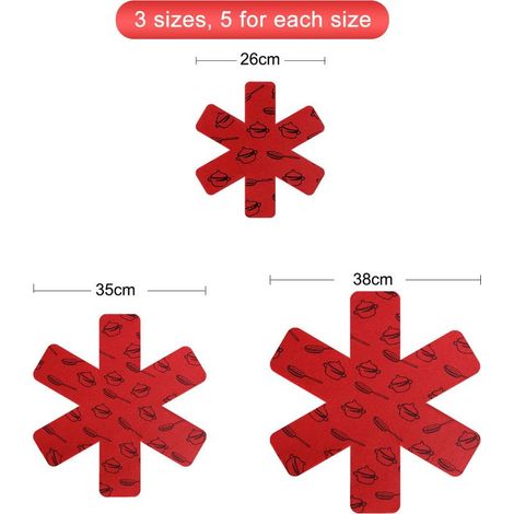 Protection Casseroles et Protège-Poêle, 15 Pcs Feutre Rembourré Imprimé Premium Coussinets D'intercalaire Séparé et Protéger les Surfaces de Ustensiles de Cuisine pour Eviter les Rayures (Rouge) (1/5)