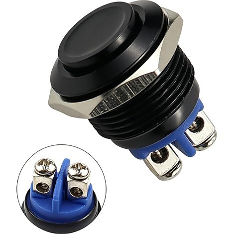 1 Pièce Bouton Poussoir 12V Momentané Étanche Métal Noir 16mm,Bouton Poussoir Interrupteur,Bouton Poussoir Momentané,1 A,pour Voiture Moto Bateau Bricolage Électronique,Interrupteur 12V Étanche. (1/5)