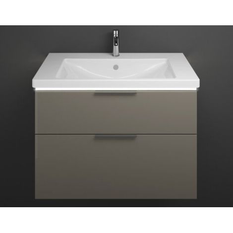 Burgbad Eqio Keramik-Waschtisch mit Unterschrank, 2 Auszüge mit LED-Beleuchtung, Griffleiste Grau Hochglanz/Alpinweiss 93 cm Schwarz matt (1/5)