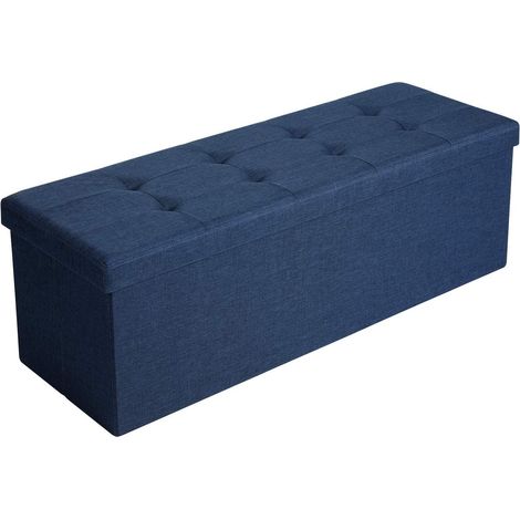 Banco de almacenamiento con tapa puf plegable grande dormitorio/entrada ahorra espacio capacidad de 120 L carga máxima de 300 kg acolchado azul oscuro 120000219 (1/4)