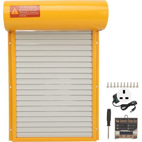 Porte de poulailler automatique avec affichage LED robuste, mode minuterie et manuel, 100V-240V, contrôleur pour poulailler, canards, oies, prise UK jaune (1/5)