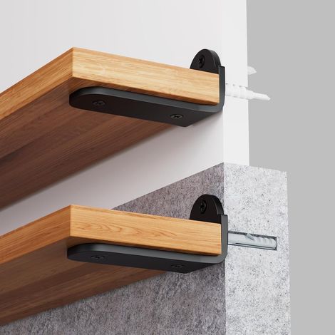 Lot de 4 Équerre Étagère Murale 25 cm, Support Étagère Murale L en Métal Robust et Capacité de Charge 70 Kg, Noir (1/5)