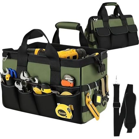 Sac à Outils Professionnel, Sac à Outils pour Électriciens avec 21 Compartiments Étanche, Grande Capacité 40 cm/16 Pouces en Polyester 600D, Bandoulière Réglable (1/5)
